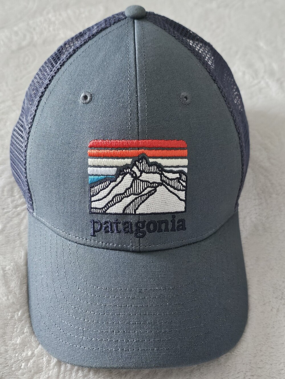 Patagonia NetPlus Fitz Roy Horizons Mesh Trucker Hat Grey Blue One Size Euc Nice